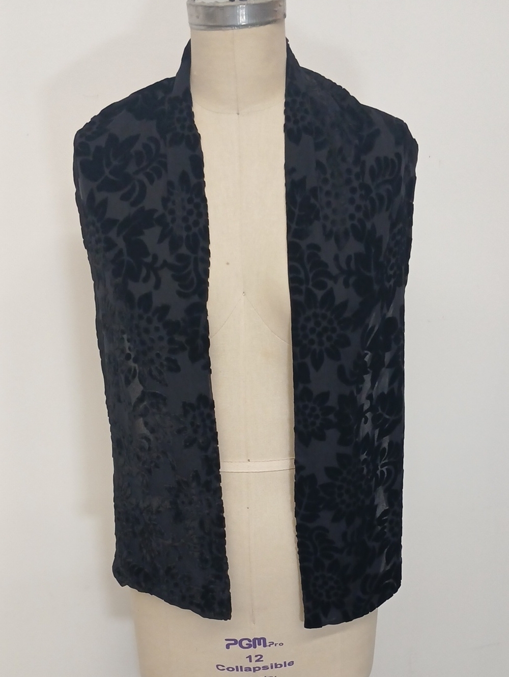 Vintage Ellaine Gold Black Floral Velvet and Silk Scarf Wrap